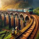 Blue train crosses sri lanka s nine arch bridge above misty tea terraces